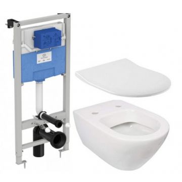 Set vas Wc Villeroy & Boch Subway 2.0 suspendat cu capac soft-close slim si rezervor Ideal Standard - Montaj suspendat