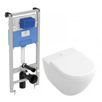 Set vas Wc Villeroy & Boch Subway suspendat cu capac si rezervor incastrat Ideal Standard - Montaj suspendat