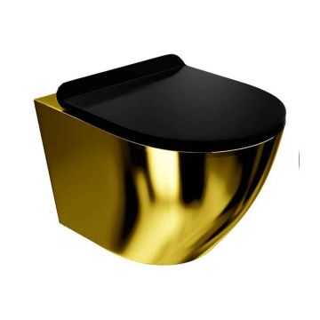 Set WC suspendat Spectrum, Trendi Slim, rimless, cu capac soft close, auriu-negru