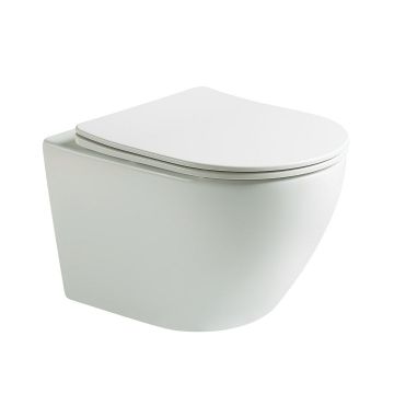 Vas WC Braga, montaj suspendat, din ceramica sanitara, rimless, quick release si soft close, alb lucios, Elysium