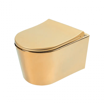 Vas WC suspendat Celesta Vista  50 x 35 cm  ceramica  capac duroplast  inchidere lenta  auriu/alb