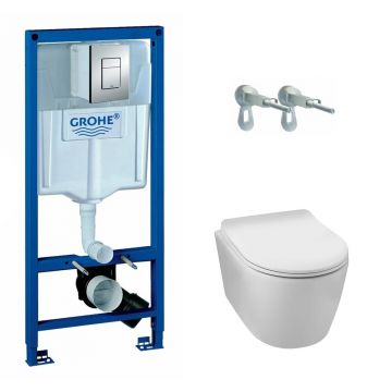 Pachet vas wc suspendat rimless Balneo Luxa, capac softclose, rezervor Grohe Rapid SL si clapeta Grohe Skate Cosmopolitan crom