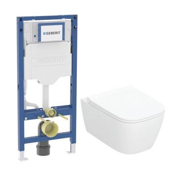 Rezervor WC cu cadru incastrat Geberit Duofix Sigma cu vas WC suspendat Smyle TurboFlush alb si capac softclose