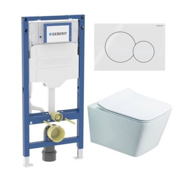 Rezervor WC cu cadru incastrat Geberit Duofix UP320 cu sistem de fixare, clapeta de actionare Sigma01 alb alpin plus vas WC Rune Jord alb cu capac softclose