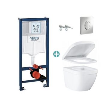 Set rezervor Grohe Rapid SL cu clapeta Skate Air crom si vas wc Grohe Euro Ceramic Compact Triple Vortex capac soft close
