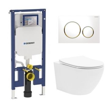 Set rezervor incastrat Geberit Duofix Sigma cu set de fixare, clapeta alba Sigma20 plus vas WC Rune Ivaldi alb cu capac slim softclose