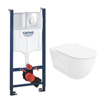 Set rezervor incastrat Grohe Rapid SL cu clapeta cromata Skate Air plus vas WC Rune Ivaldi Grande alb cu capac slim softclose