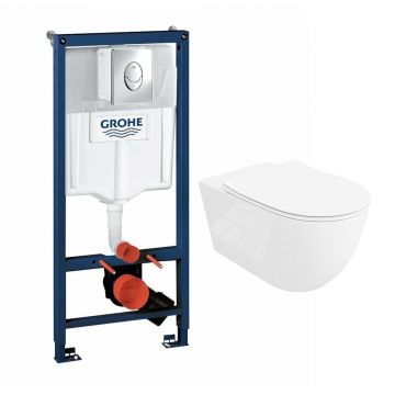 Set rezervor incastrat Grohe Rapid SL cu clapeta cromata Skate Air plus vas WC Rune Ivaldi Grande alb cu capac softclose