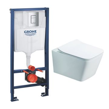 Set rezervor incastrat Grohe Rapid SL cu clapeta cromata Skate Cosmopolitan plus vas WC Rune Jord alb cu capac softclose