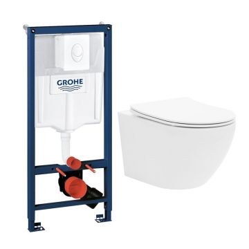 Set rezervor incastrat Grohe Rapid SL pentru vas WC cu clapeta alba Skate Air plus vas WC Rune Ivaldi alb cu capac softclose