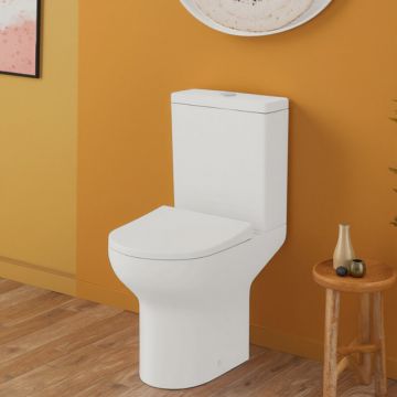 Set vas WC compact pe pardoseala Inter Ceramic Rimless alb cu rezervor si capac