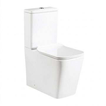Set vas WC compact pe pardoseala Rune Isa Rimless alb cu rezervor si capac softclose