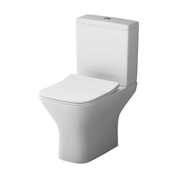 Set vas WC pe pardoseala AM.PM Gem FlashClean cu capac softclose alb lucios si rezervor aparent