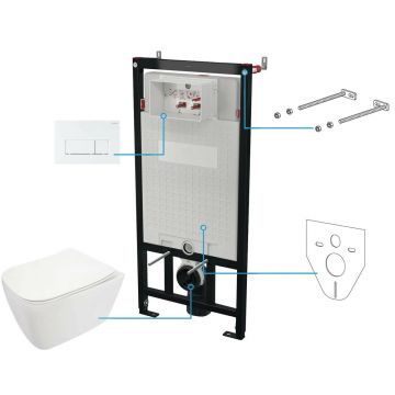 Set vas wc suspendat cu capac Deante Hiacynt New rimless, rezervor incastrat si clapeta actionare Slim alb