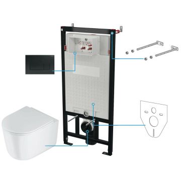 Set vas wc suspendat cu capac Deante Jasmin rimless, rezervor incastrat si clapeta actionare Slim negru