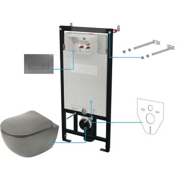 Set vas wc suspendat cu capac Deante Peonia rimless, rezervor incastrat si clapeta actionare antracit
