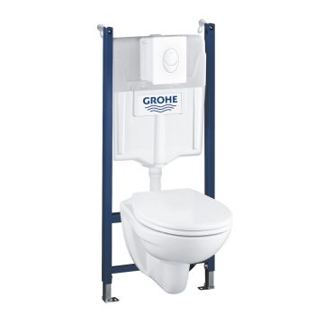 Set vas WC suspendat cu capac Grohe rezervor incastrat Solido Compact 4 in 1 cu clapeta alba Skate Air preasamblat