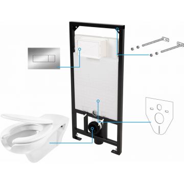 Set vas WC suspendat Deante Vital alb cu cadru de toaleta si rezervor ascuns
