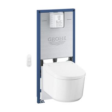 Set vas WC suspendat Grohe Sensia Rimless cu functie bideu electric alb lucios, rezervor Rapid SLX si capac softclose