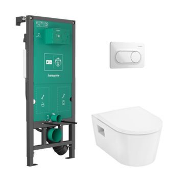 Set vas WC suspendat Hansgrohe EluPura AquaChannel cu rezervor incastrat capac WC si clapeta