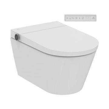 Set vas WC suspendat Ideal Standard i.life E RimLS cu functie de bideu electric si capac softclose alb lucios
