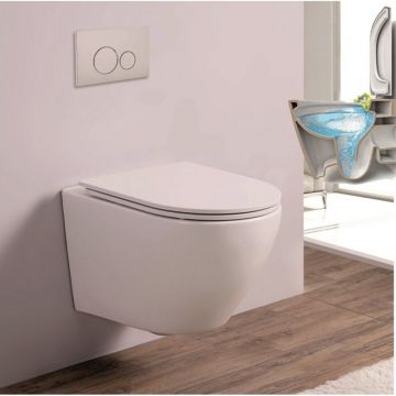 Set vas WC suspendat Inter Ceramic Rimless cu capac slim alb finisaj mat