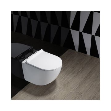 Set vas WC suspendat Inter Ceramic Rimless cu capac slim softclose finisaj alb lucios