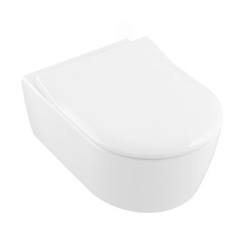 Set vas WC suspendat Villeroy&Boch Avento Combi-Pack DirectFlush Rimless cu capac slim softclose alb Alpin CeramicPlus