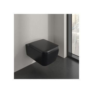 Set vas WC suspendat Villeroy&Boch Skyla Combi-Pack TwistFlush Rimless cu capac softclose negru Pure Black CeramicPlus