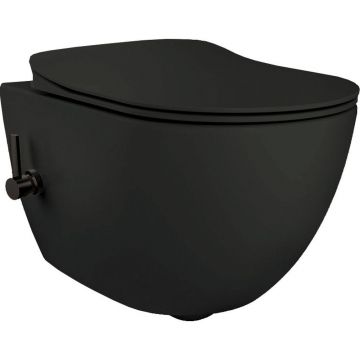 Vas wc cu functie de bideu incorporat si baterie, negru mat, Peonia Zero, Deante