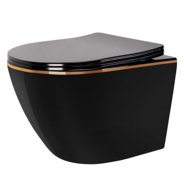 Vas WC suspendabil Rea Carlo Mini Tornado Black Gold Egde
