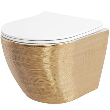 Vas WC suspendabil Rea Carlo Mini Tornado NF WHITE BRUSH GOLD
